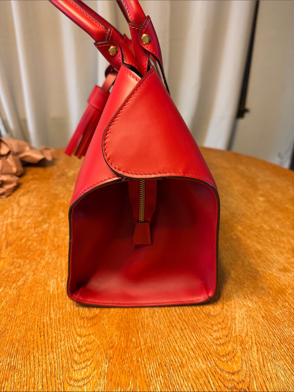 Vittoria Napoli Structured Red Leather Satchel with Tassel Accent and crossbody - Picture 5 of 10